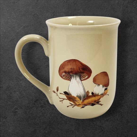 Vintage 1970s Mushroom Mug Double Sided Retro Cream Brown Coffee Cup Mushrooms - Picture 4 of 8